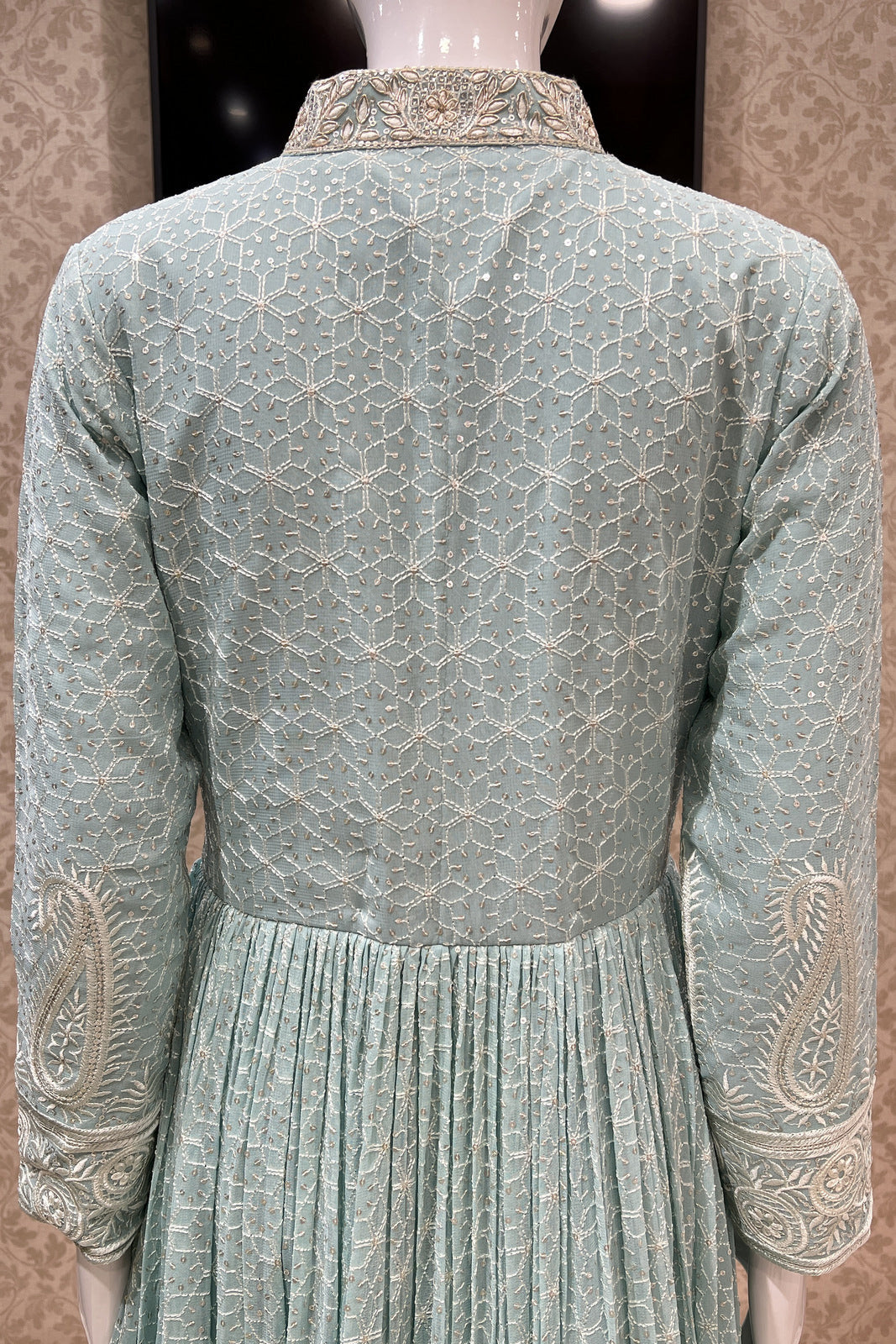 Sky Blue Thread, Sequins and Stone work Floor Length Anarkali Suit