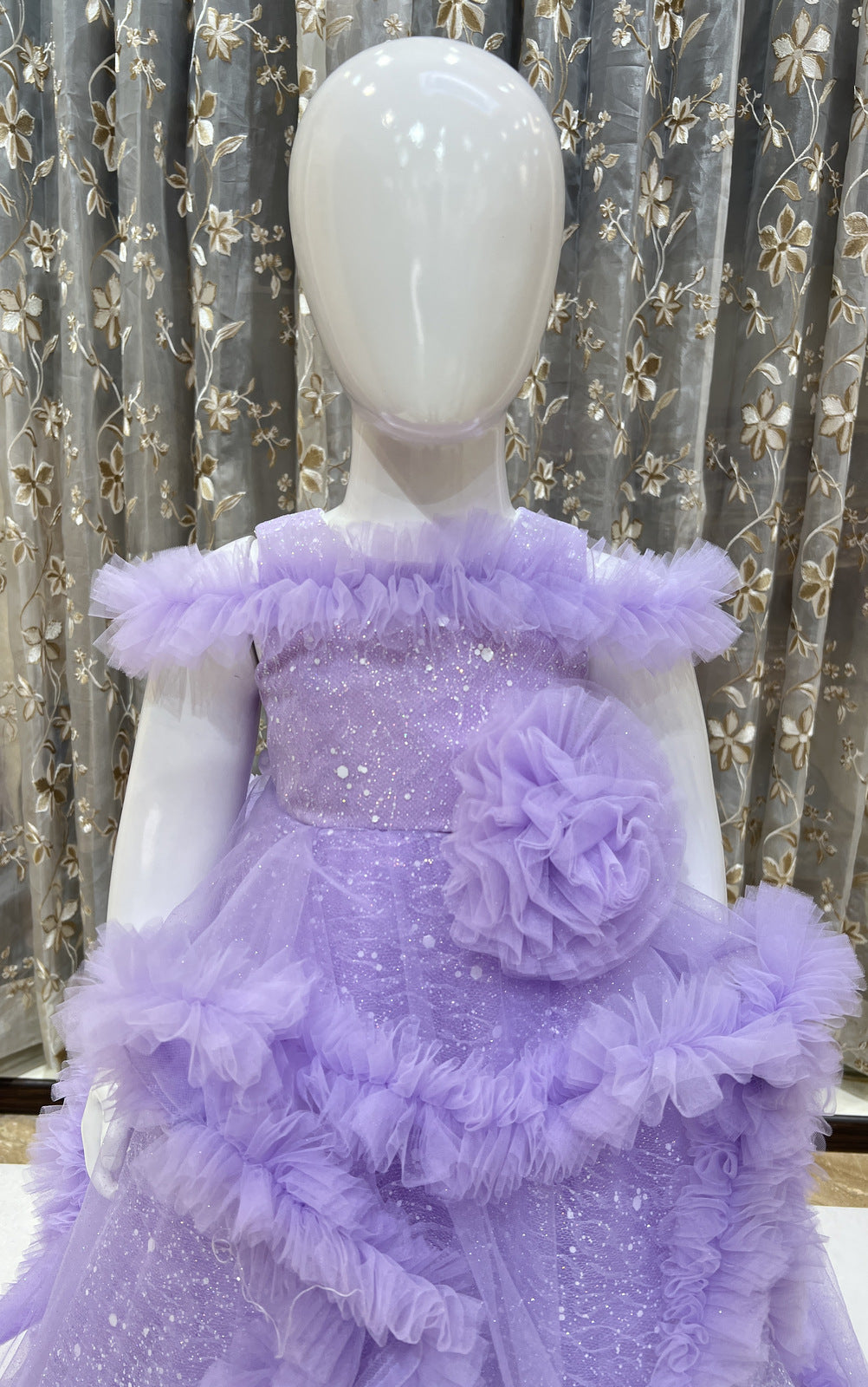 Lavender Glitter work Long Party Frock for Girls