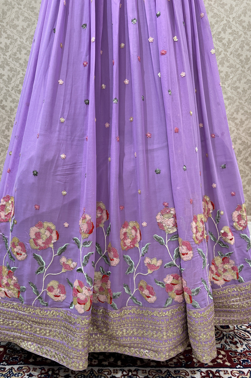 Lavender Multicolor Sequins, Thread and Beads work Jacket Styled Floor Length Anarkali Suit