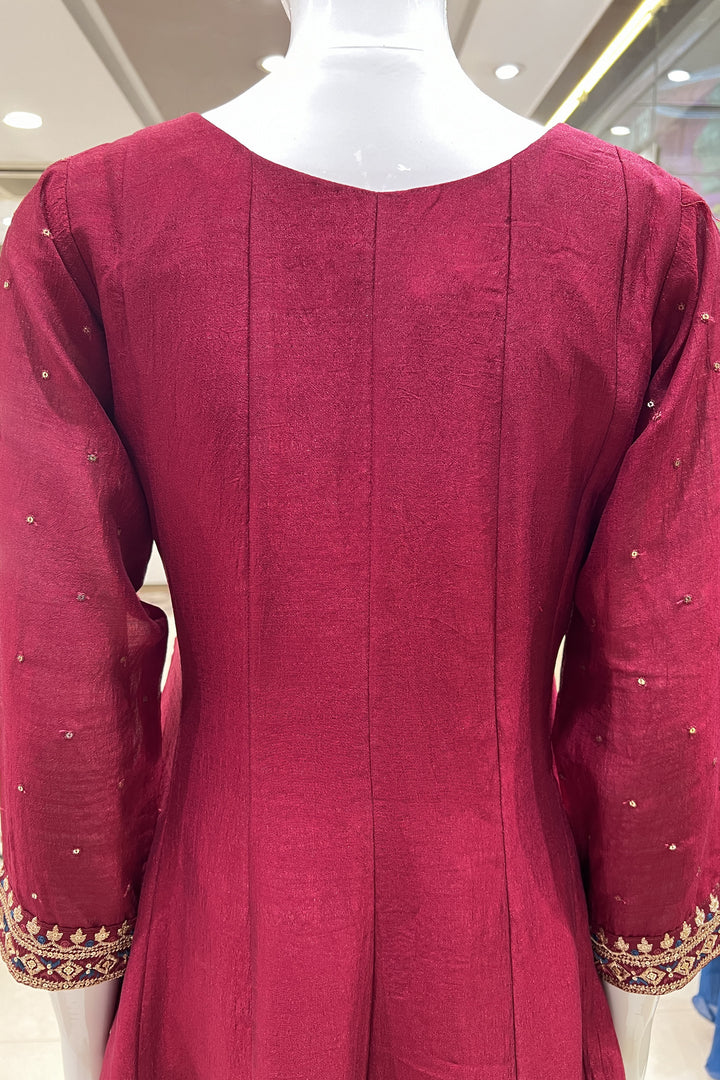 Maroon Sequins and Zari Thread work Straight Cut Salwar Suit