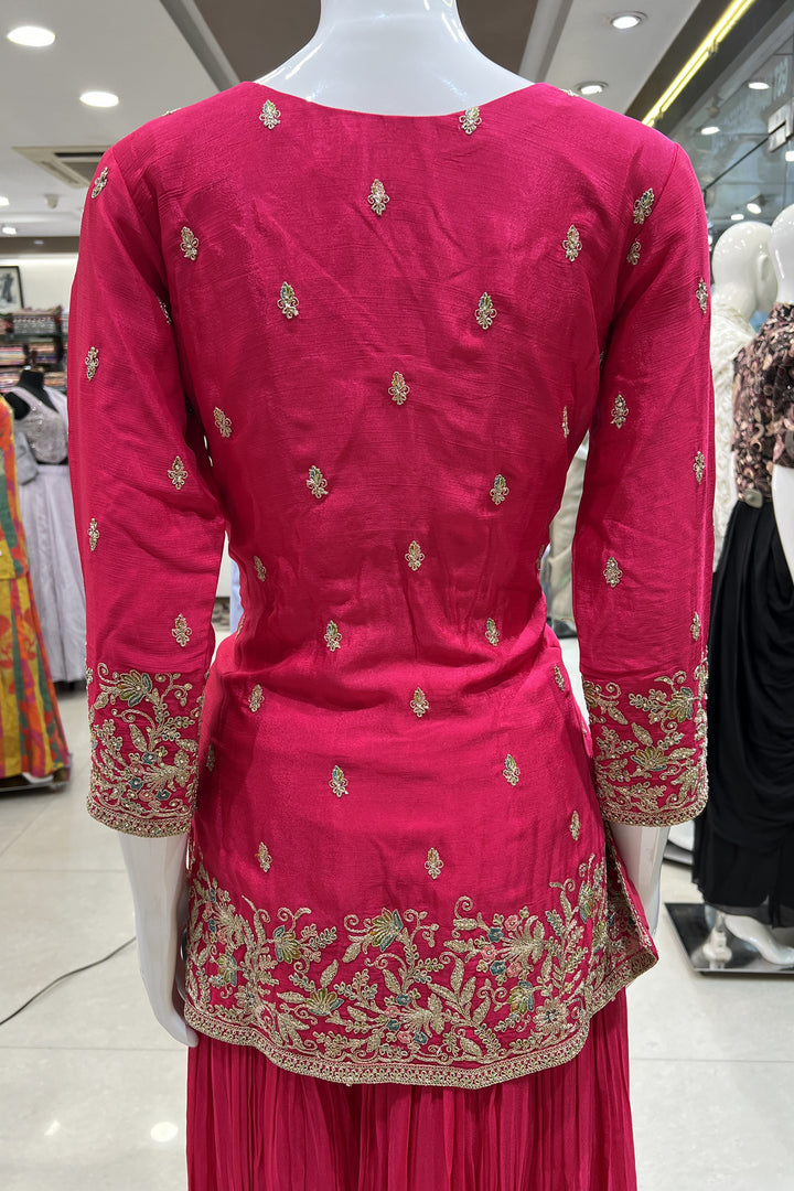 Pink Zari, Stone and Thread work Palazzo Salwar Suit