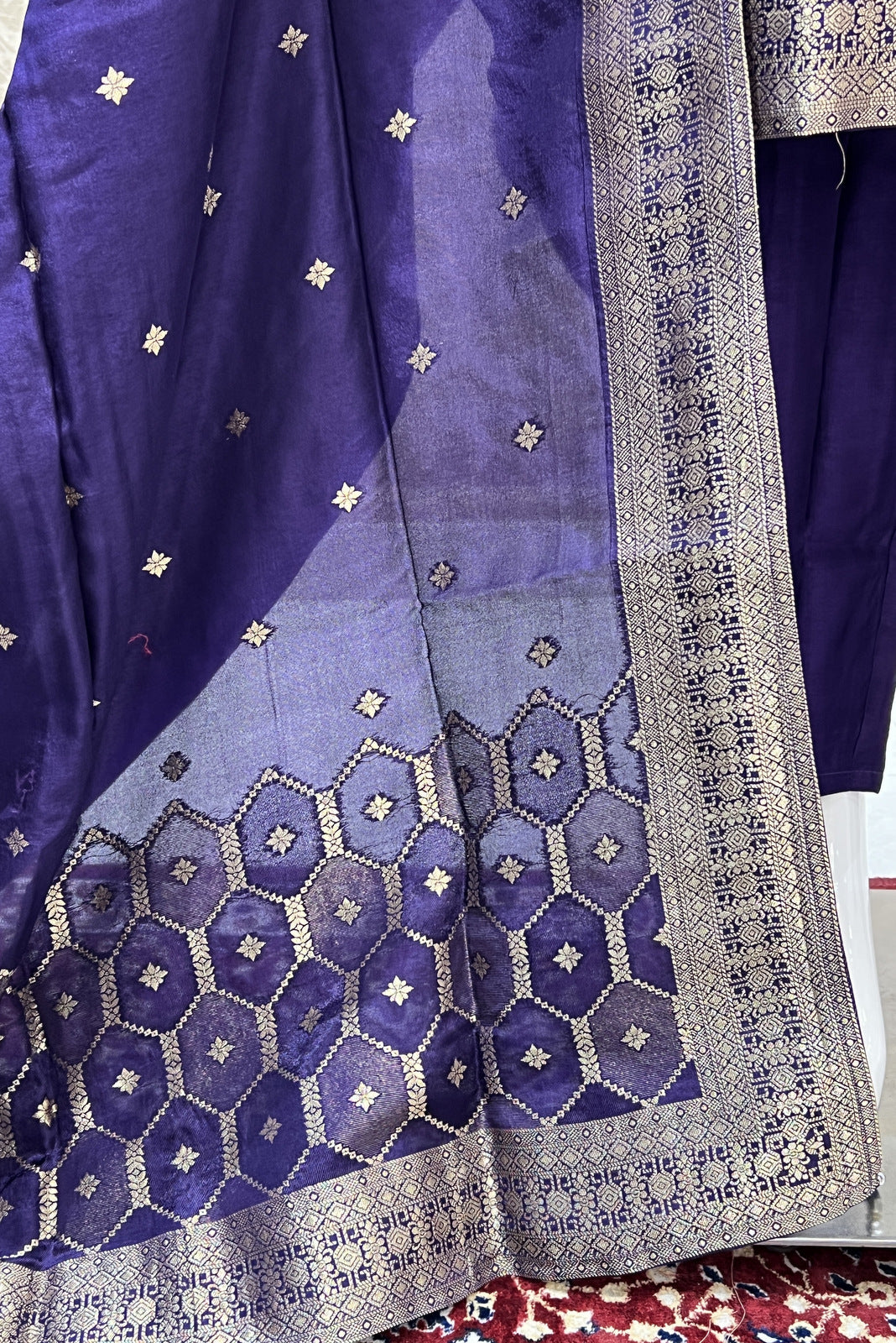 Purple Banaras, Stone, Sequins and Beads work Straight Cut Salwar Suit