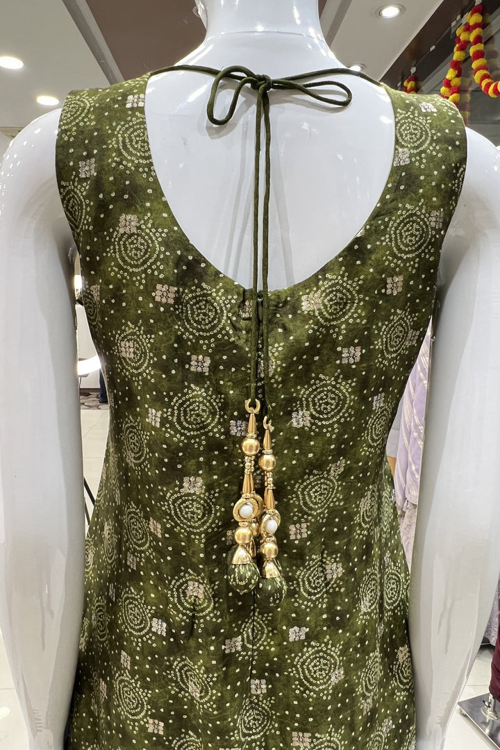 Leaf Green Banaras Butta and Thread work with Bandini Print Straight Cut Salwar Suit