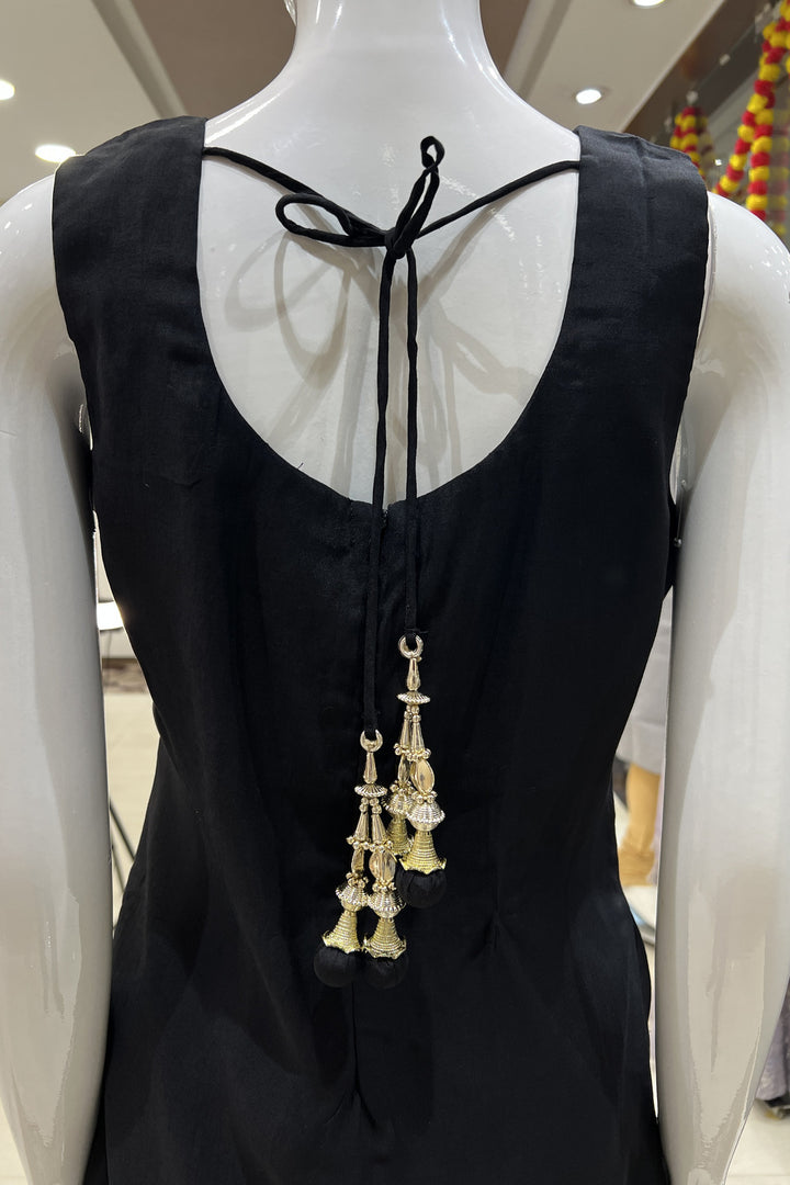 Black Zari, Thread and Sequins work Straight Cut Salwar Suit