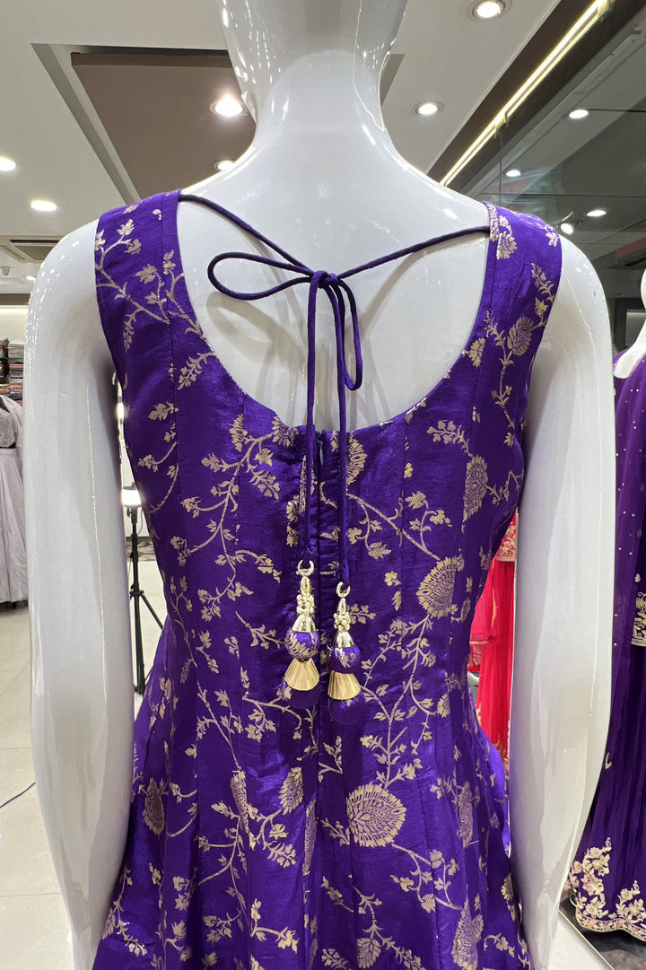 Purple Banaras, Stone, Sequins and Beads work Palazzo Suit Set