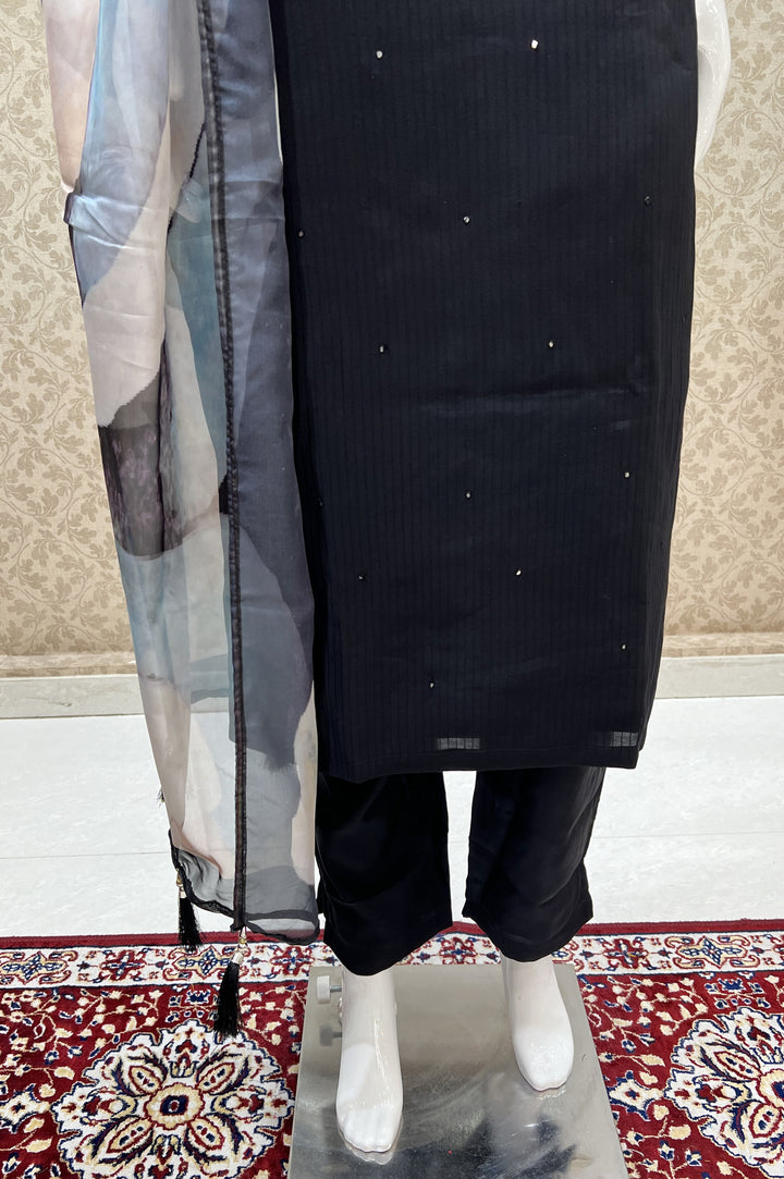 Black Zardozi, Stone, Mirror and Thread work Straight Cut Salwar Suit