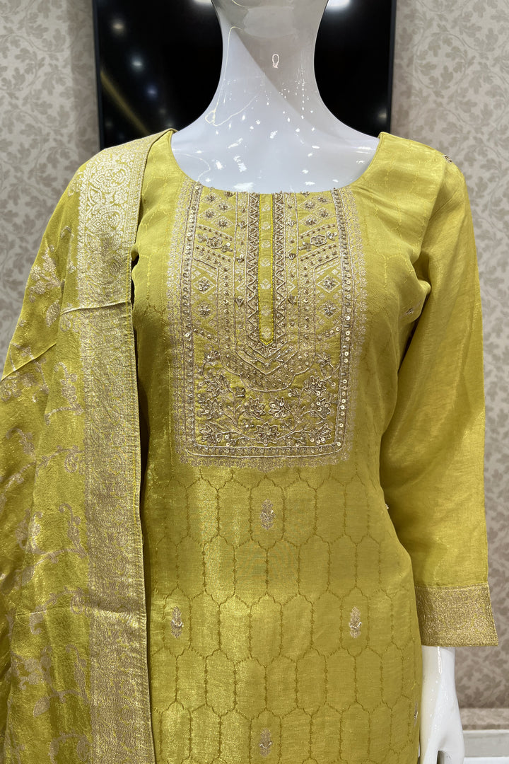 Liril Green Sequins and Zardozi work with Banaras Zari Weaving Straight Cut Salwar Suit