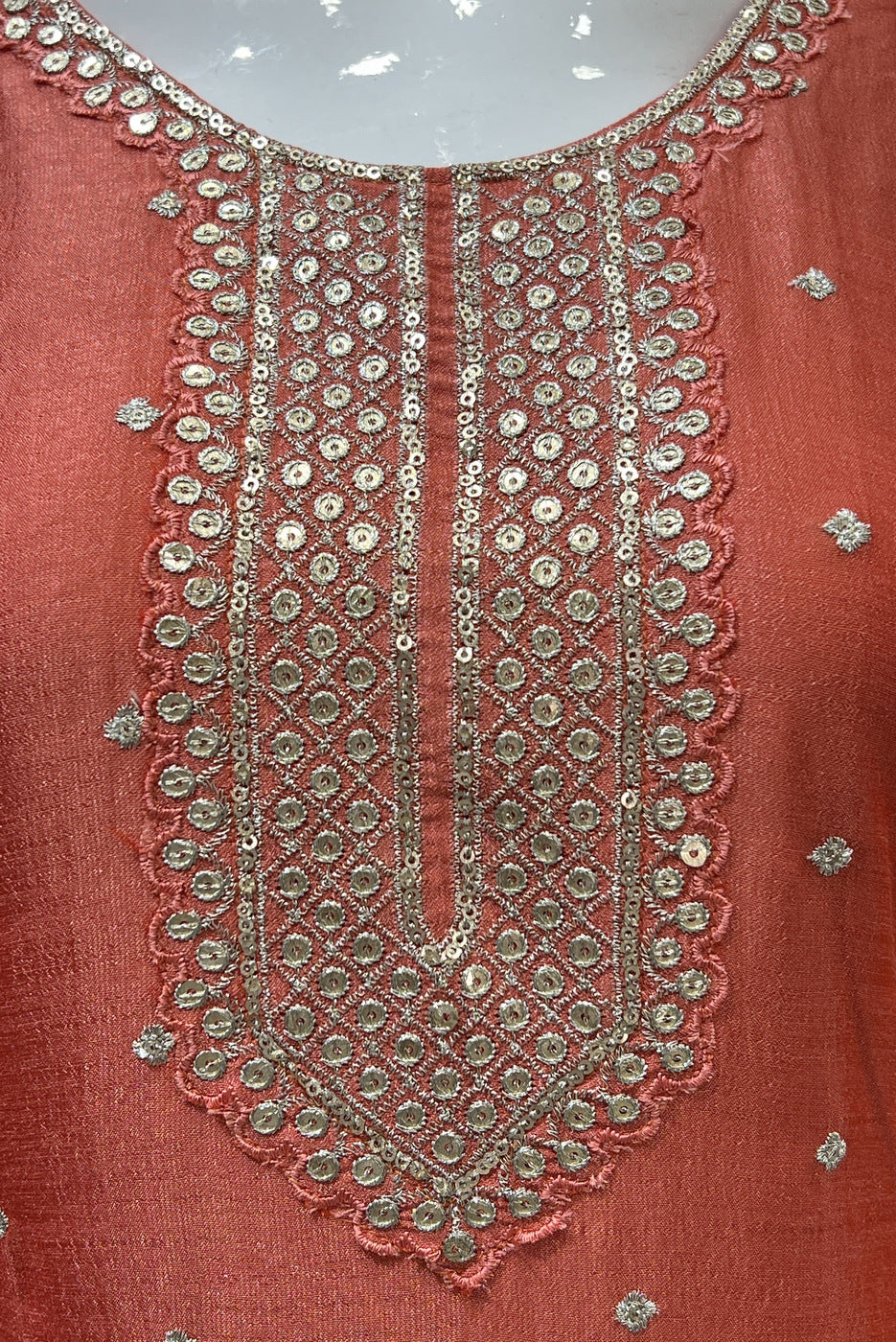 Orange Zari, Thread and Sequins work Straight Cut Salwar Suit