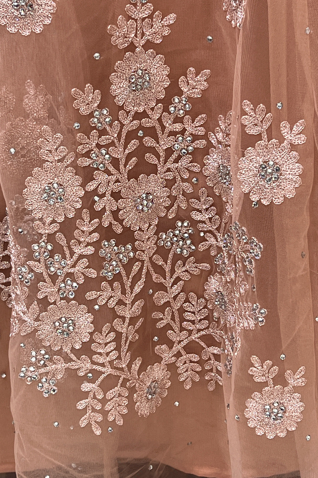 Peach Zari Thread and Stone work Floor Length Anarkali Suit