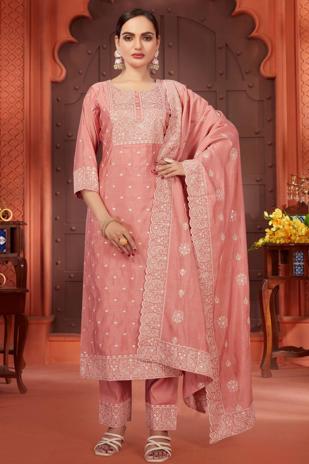 Buy Ethnic Peach Color Churidar Suit with Heavy Sequins Work Online -  SALV2741 | Appelle Fashion