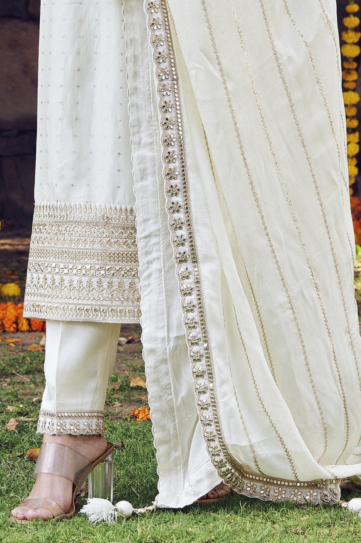 Cream Zari and Sequins work Straight Cut Salwar Suit - Seasons Chennai