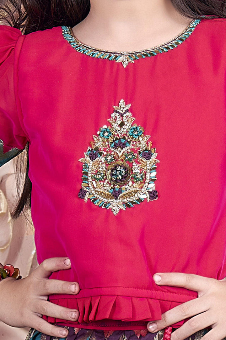 Pink with Multicolor Banaras, Stone, Mirror and Zardozi work Lehenga Choli for Girls - Seasons Chennai
