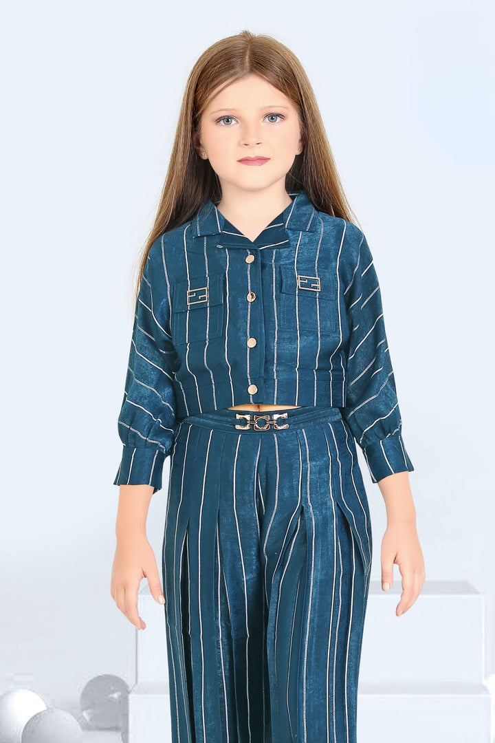 Navy Blue Kaftan Top with Palazzo Set for Girls