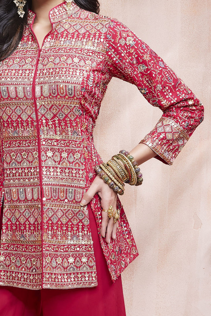 Rani Pink Zari, Sequins and Thread work Palazzo Salwar Suit