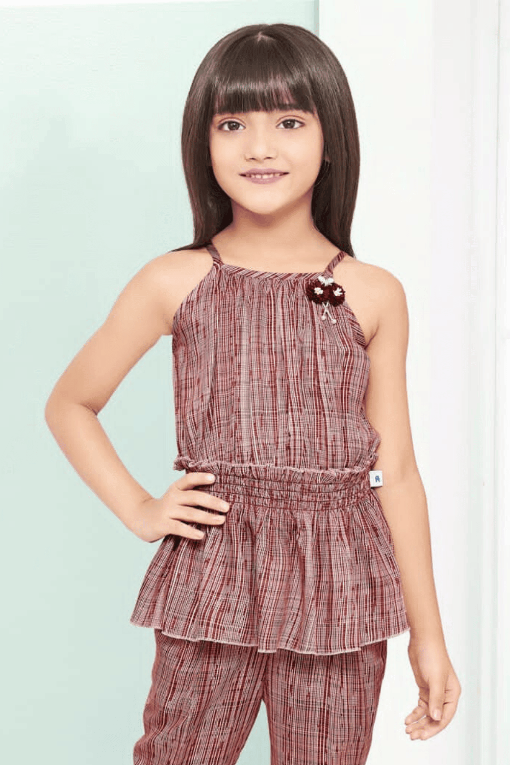 Maroon Printed Top with Three Fourth Pant for Girls - Seasons Chennai