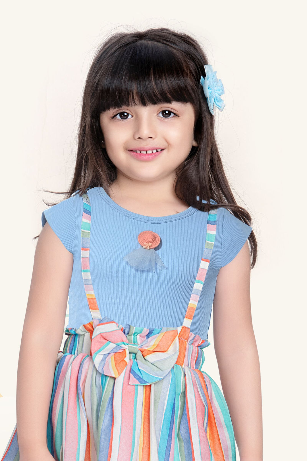 Sky Blue with Multicolor Dungaree Set for Girls
