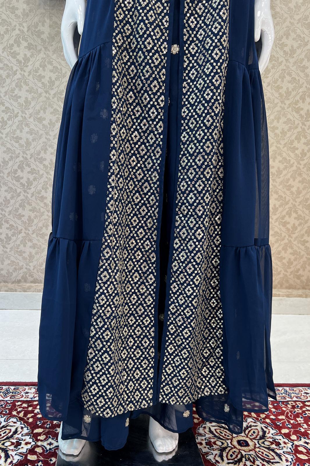 Blue Zari and Sequins work Palazzo Suit Set - Seasons Chennai