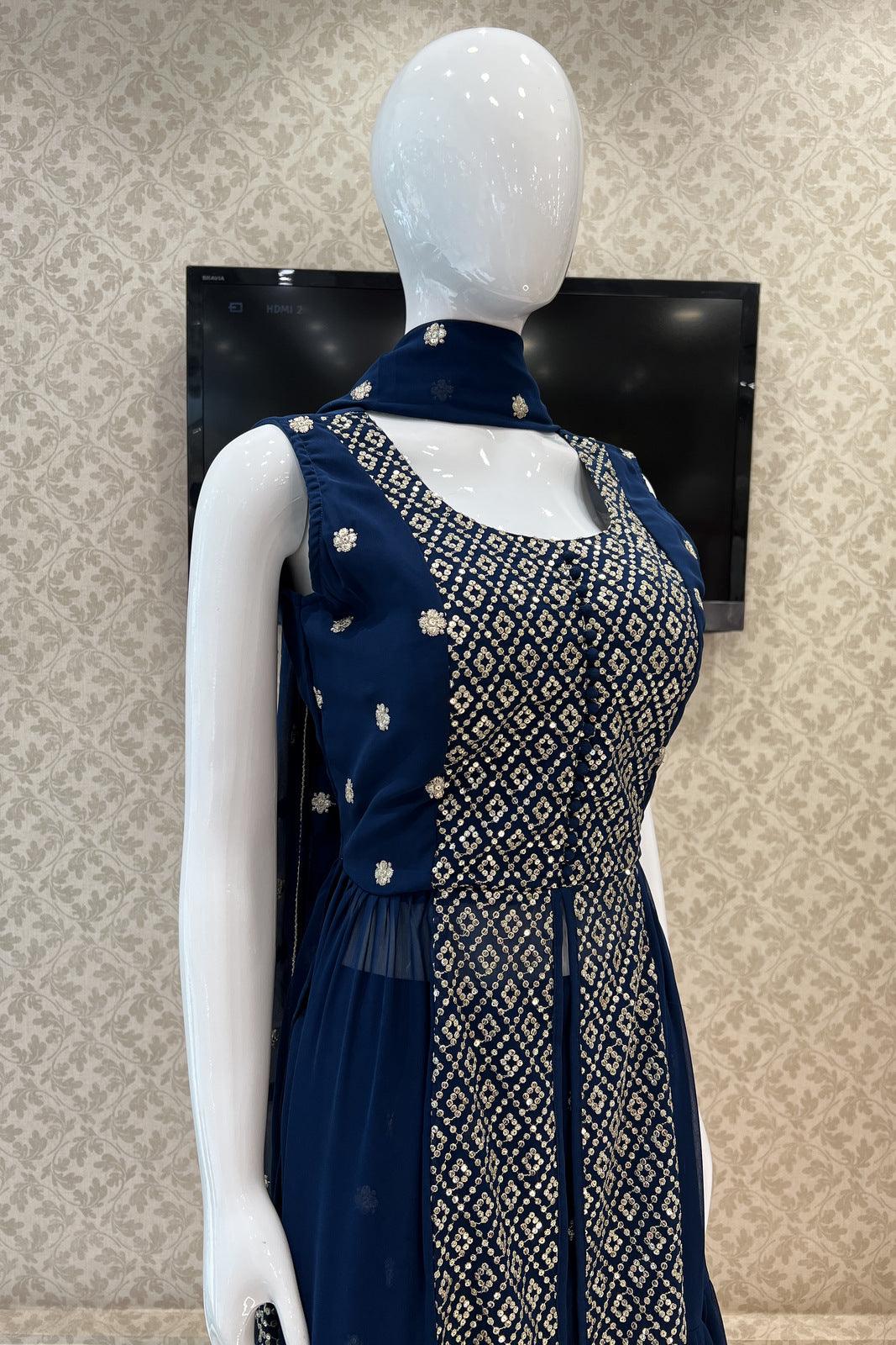 Blue Zari and Sequins work Palazzo Suit Set - Seasons Chennai