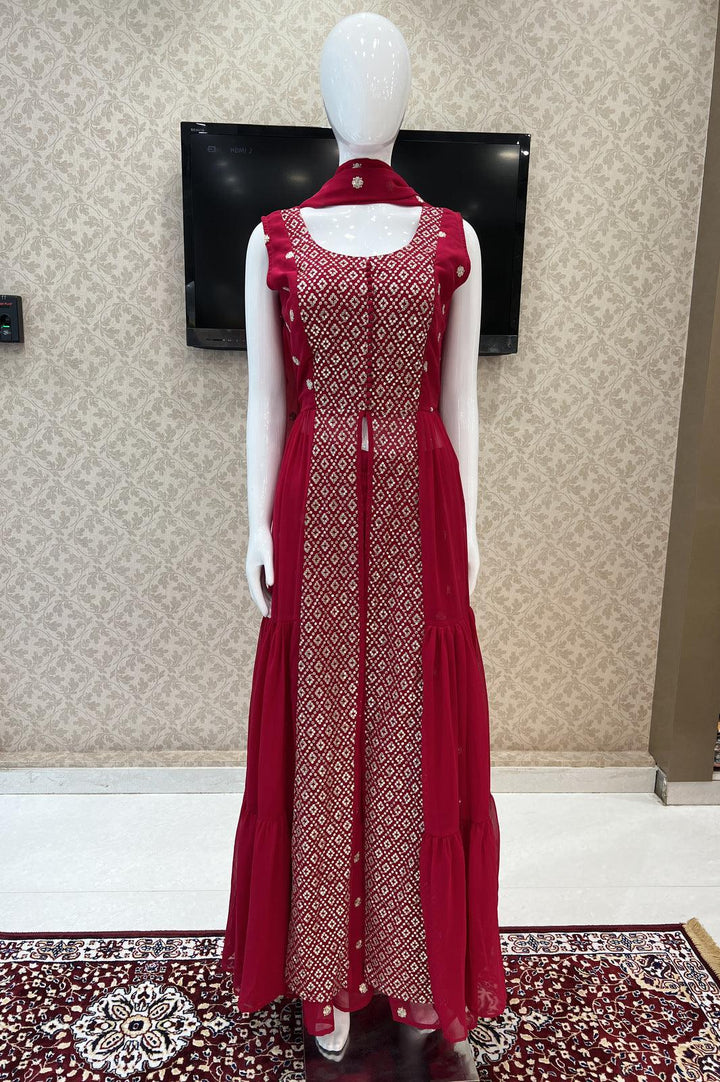 Rani Pink Zari and Sequins work Palazzo Suit Set - Seasons Chennai