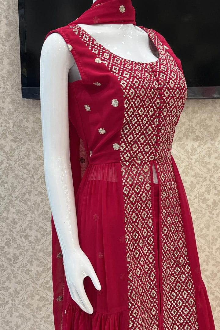 Rani Pink Zari and Sequins work Palazzo Suit Set - Seasons Chennai
