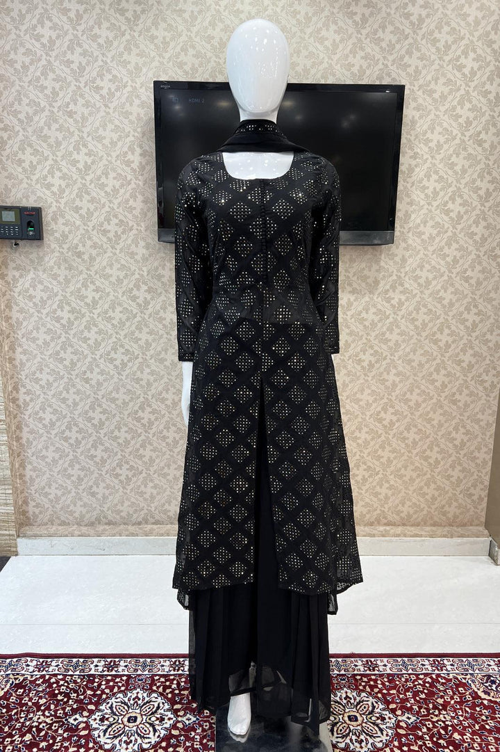 Black Sequins and Thread work Palazzo Suit Set - Seasons Chennai