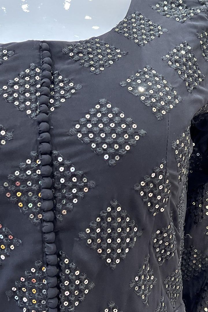 Black Sequins and Thread work Palazzo Suit Set - Seasons Chennai