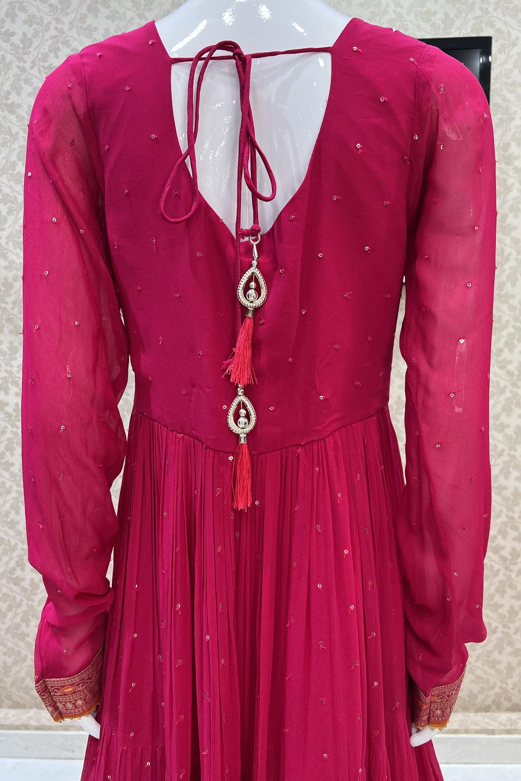 Pink Mirror, Sequins and Beads work Floor Length Anarkali Suit - Seasons Chennai