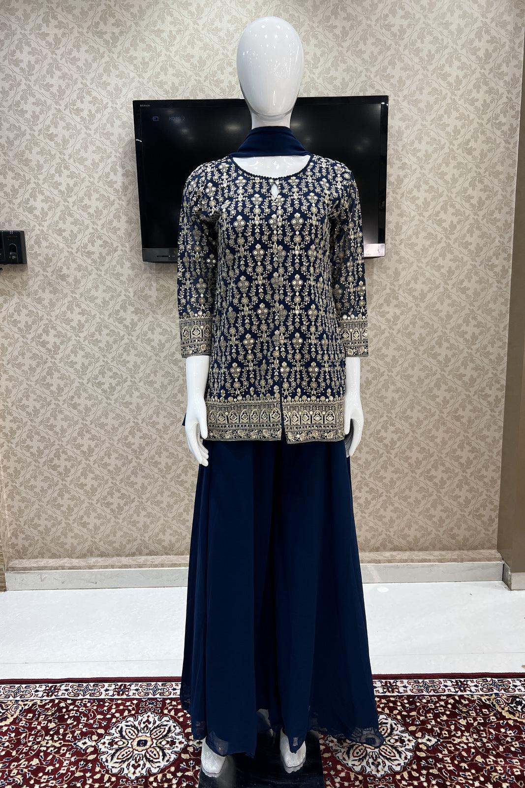 Blue Sequins and Zari work Palazzo Salwar Suit - Seasons Chennai