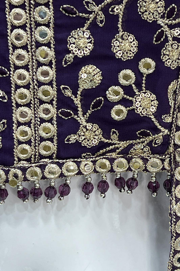 Purple Sequins and Zari work Peplum Top with Palazzo Suit Set - Seasons Chennai