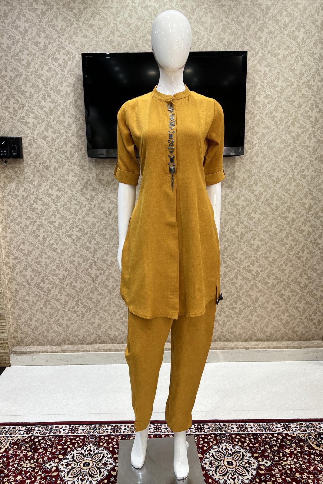 Mustard Copper Designer Sequins work Cord Set - Seasons Chennai