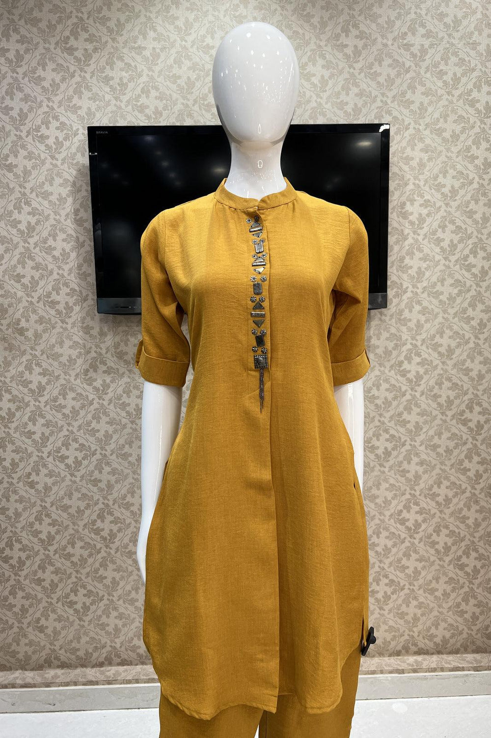 Mustard Copper Designer Sequins work Cord Set - Seasons Chennai