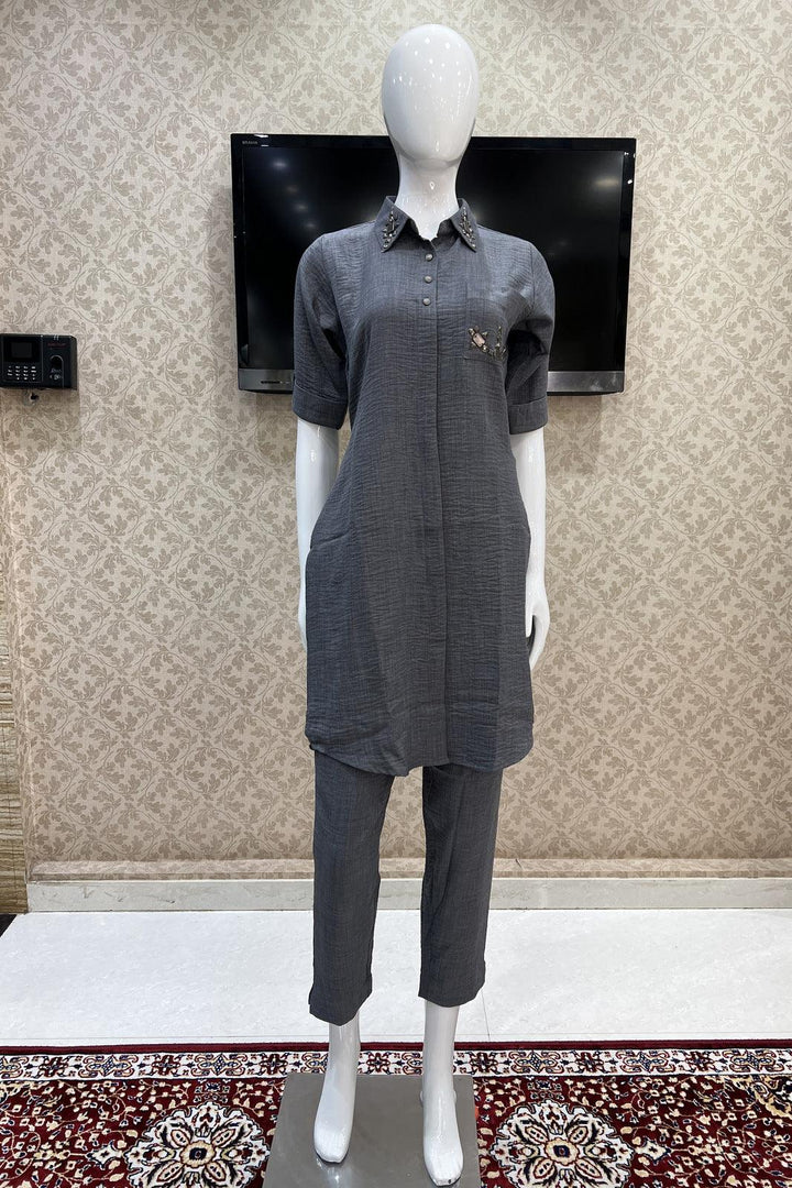 Grey Copper Designer Sequins work Cord Set - Seasons Chennai