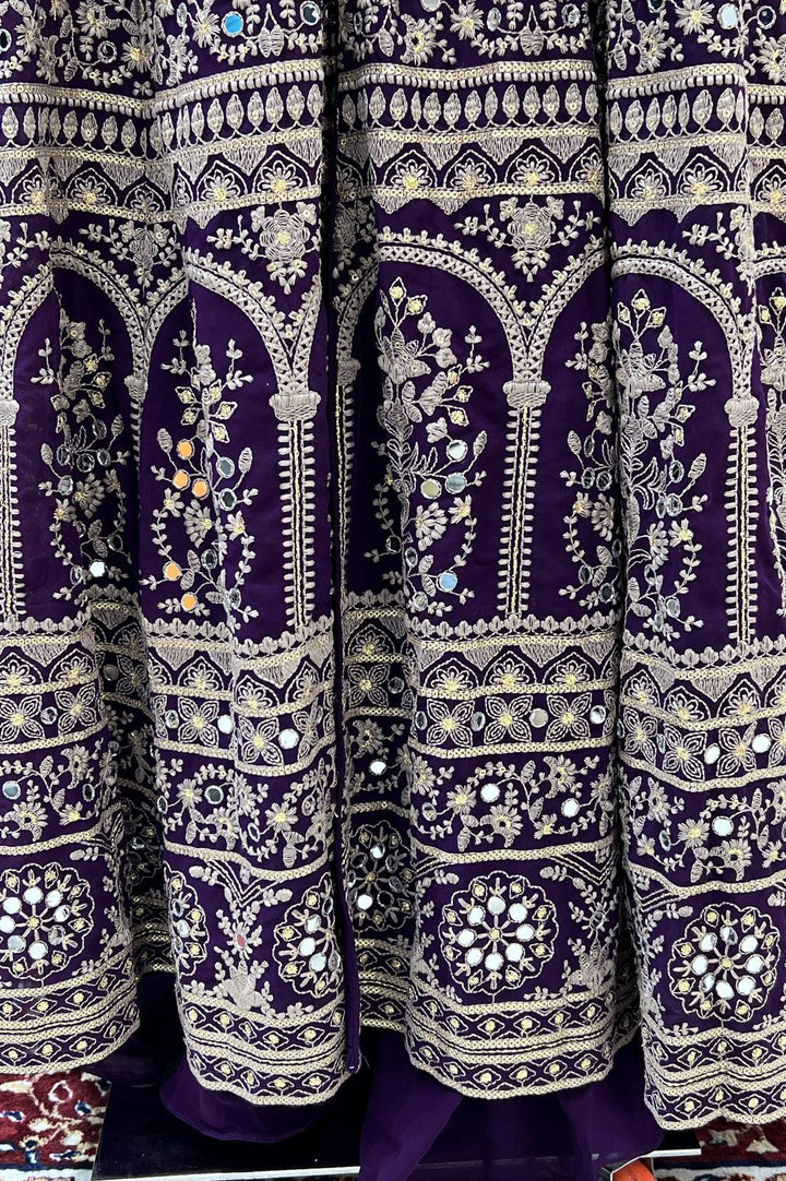 Purple Chickankari, Mirror and Sequins work Mastani Styled Long Top Lehenga - Seasons Chennai
