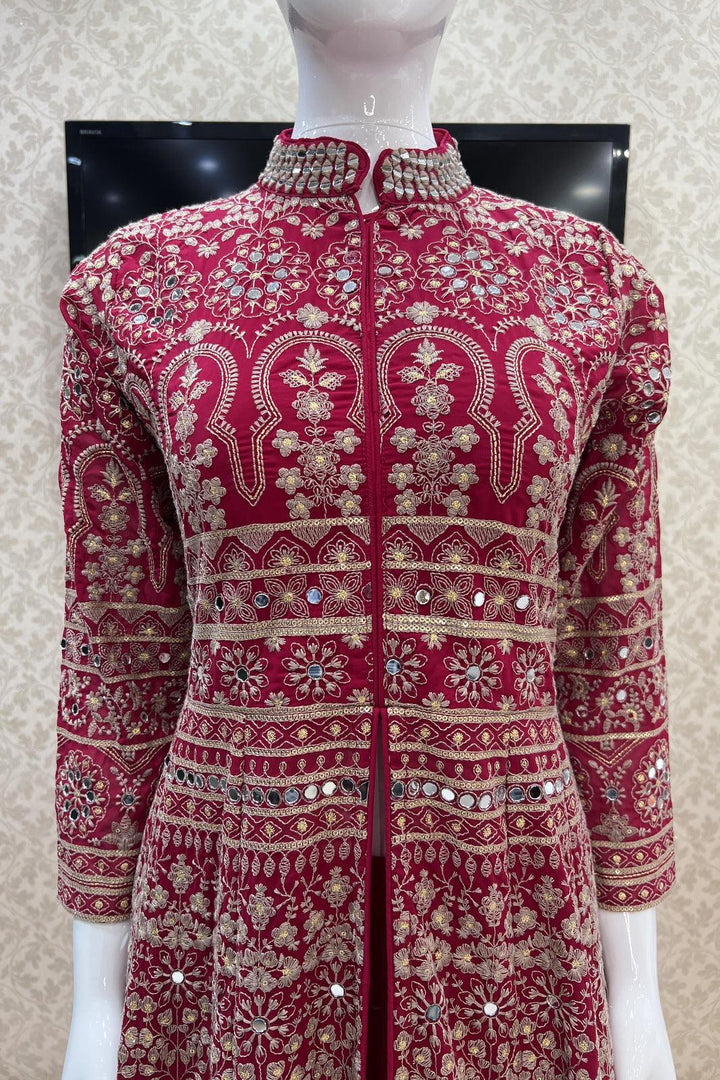 Rani Pink Chickankari, Mirror and Sequins work Mastani Styled Long Top Lehenga - Seasons Chennai