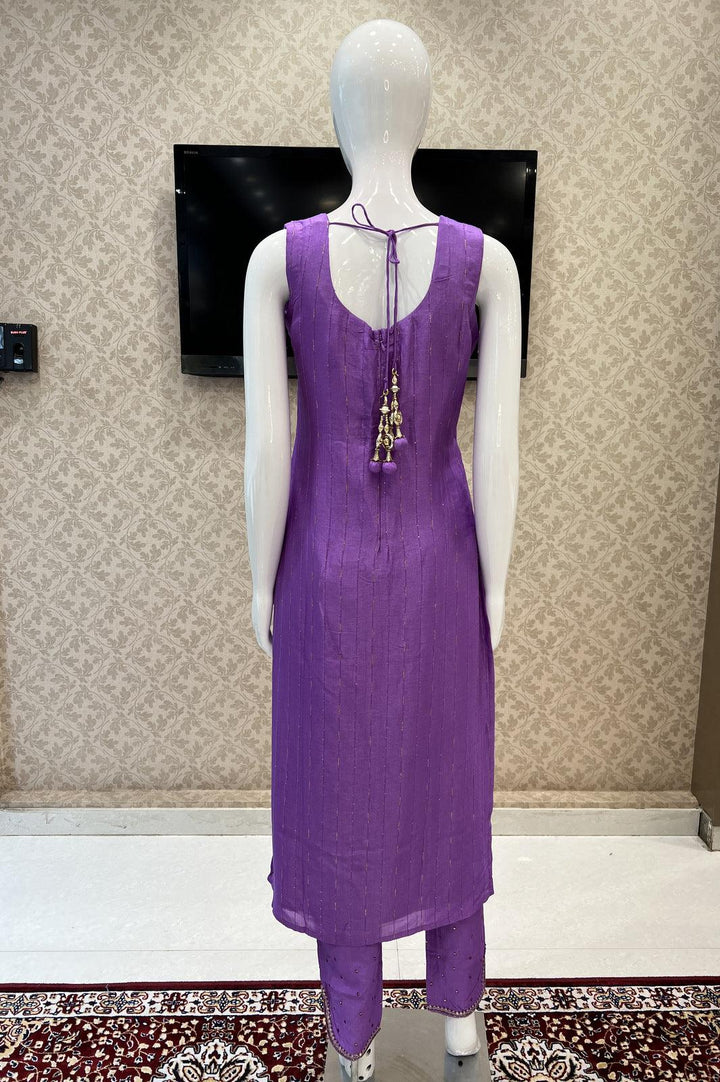 Purple Sequins, Thread and Beads work Straight Cut Salwar Suit - Seasons Chennai