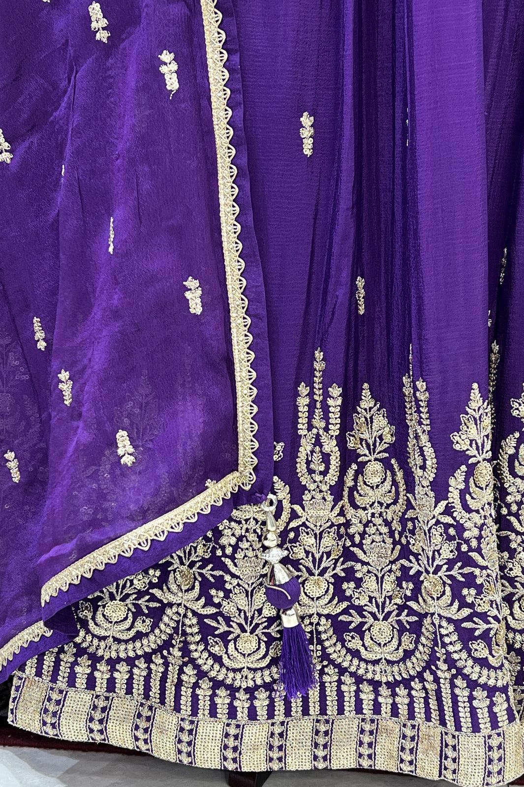 Purple Mirror, Sequins, Pearl, Stone, Zardozi and Zari work Peplum Style Lehenga - Seasons Chennai