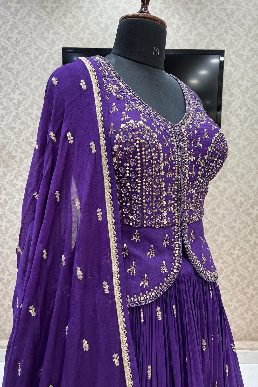 Purple Mirror, Sequins, Pearl, Stone, Zardozi and Zari work Peplum Style Lehenga - Seasons Chennai