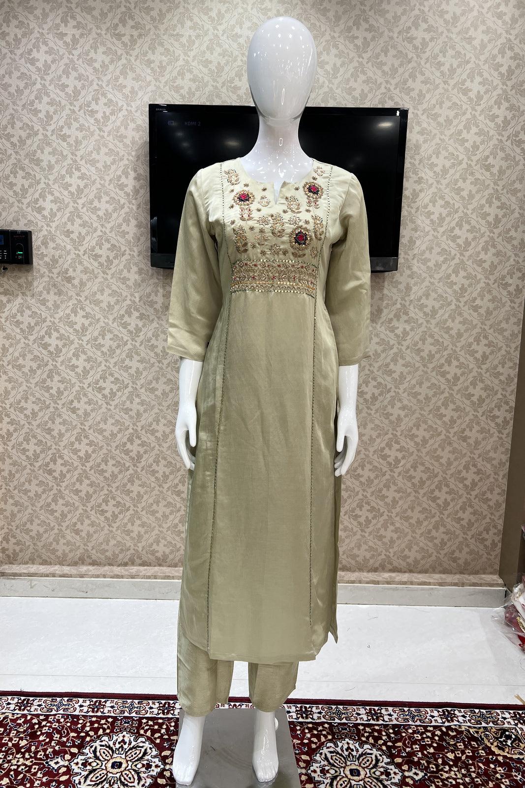 Light Green Zardozi, Sequins and Thread work Straight Cut Salwar Suit - Seasons Chennai