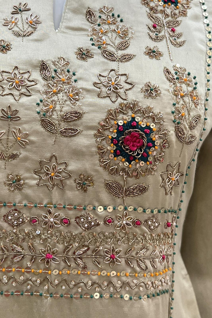 Light Green Zardozi, Sequins and Thread work Straight Cut Salwar Suit - Seasons Chennai