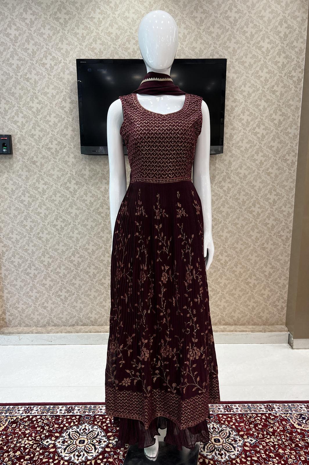 Maroon Sequins, Zari Thread and Stone work Salwar Suit with Palazzo Pants - Seasons Chennai