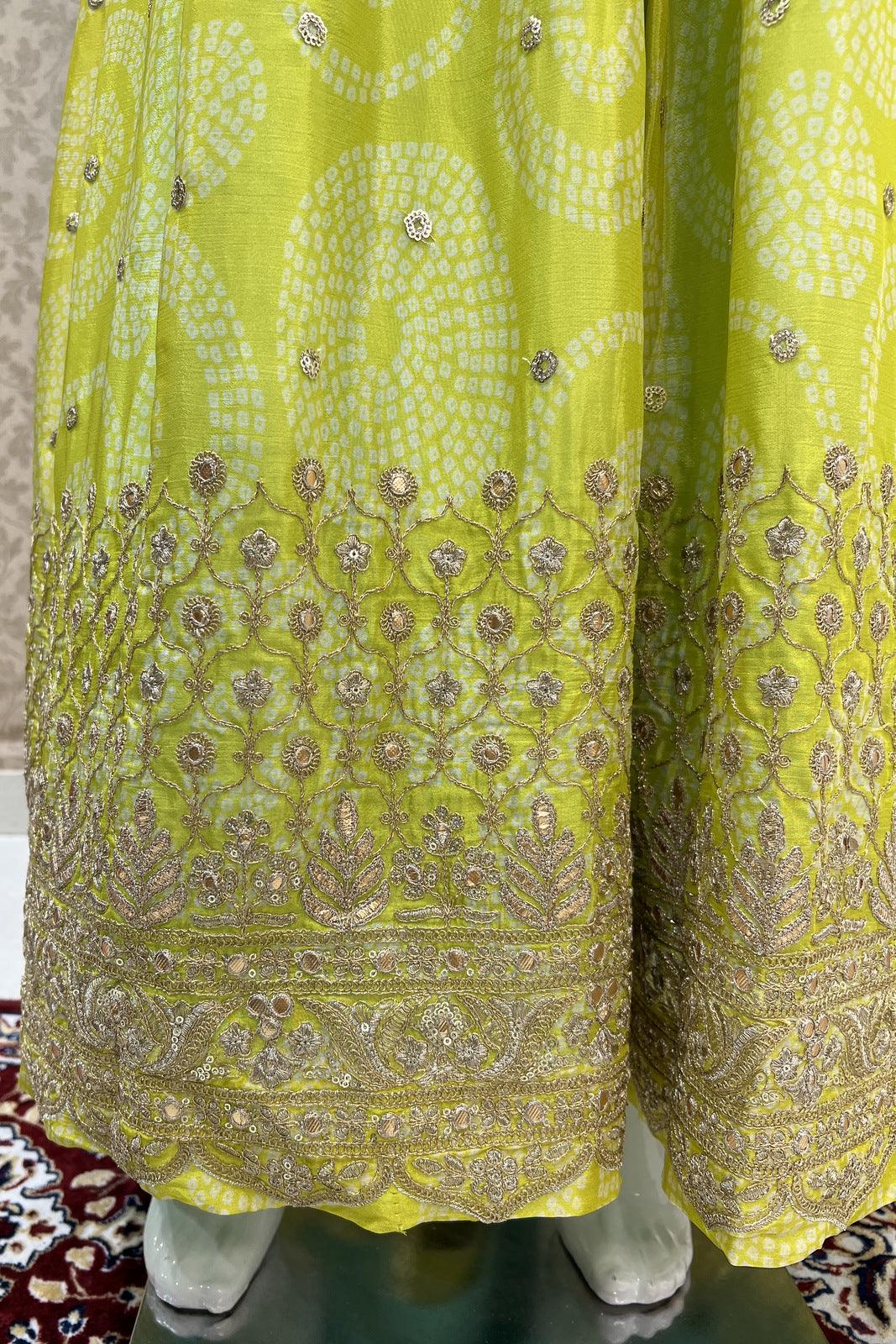 Liril Green with Blue Bandini Print, Zardozi and Sequins work Floor Length Anarkali Suit - Seasons Chennai