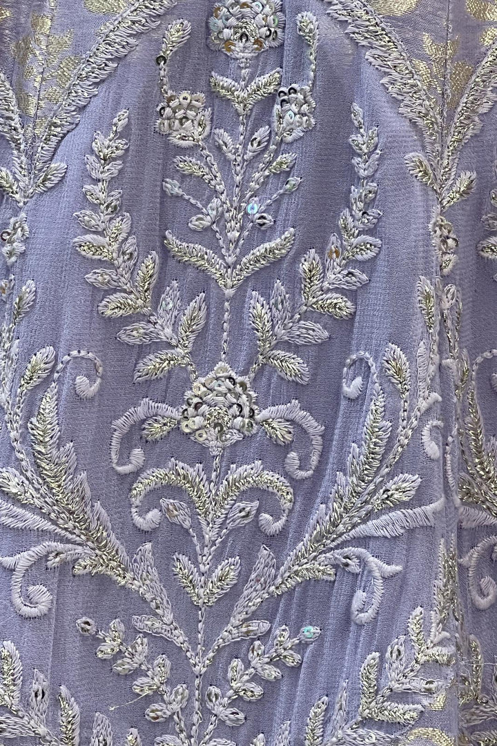Lavender Lucknowi Thread, Sequins, Zari and Banaras work Floor Length Anarkali Suit - Seasons Chennai