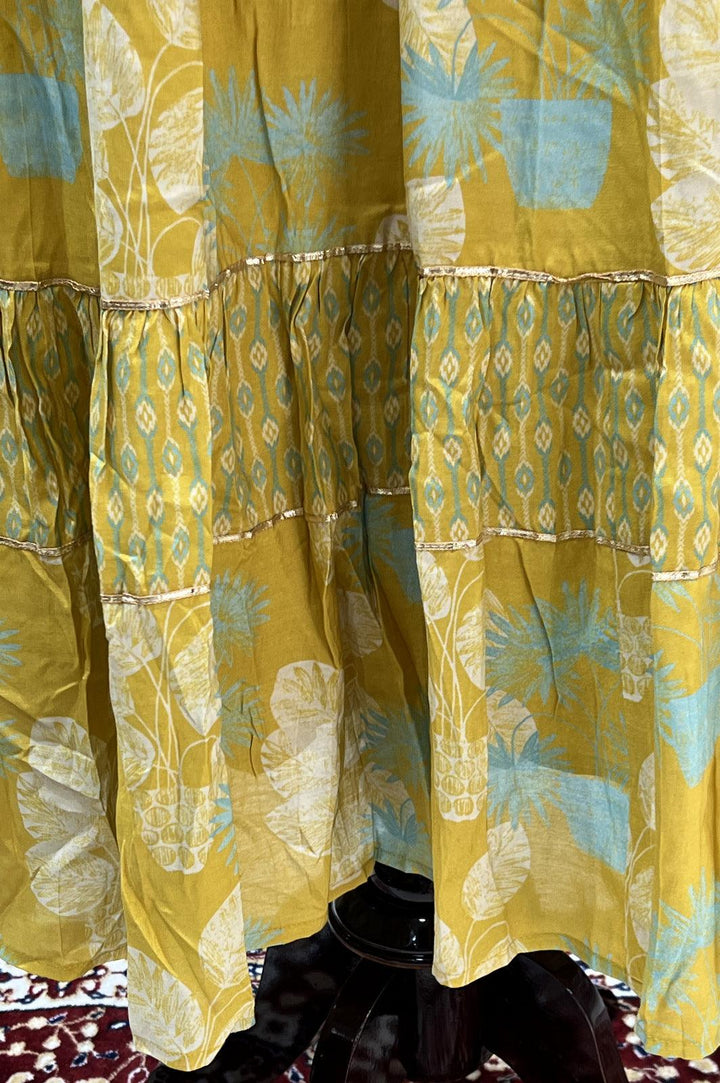 Mustard Mirror, Thread and Zari work with Digital Print Anarkali Long Kurti - Seasons Chennai