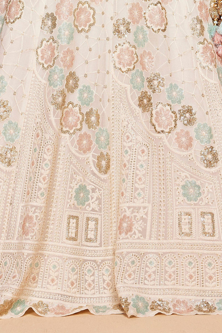 Cream Thread and Sequins work Peplum Style Lehenga - Seasons Chennai