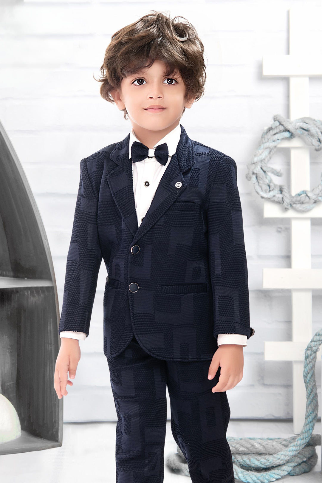 Navy Blue with White Waist Coat and Set for Boys