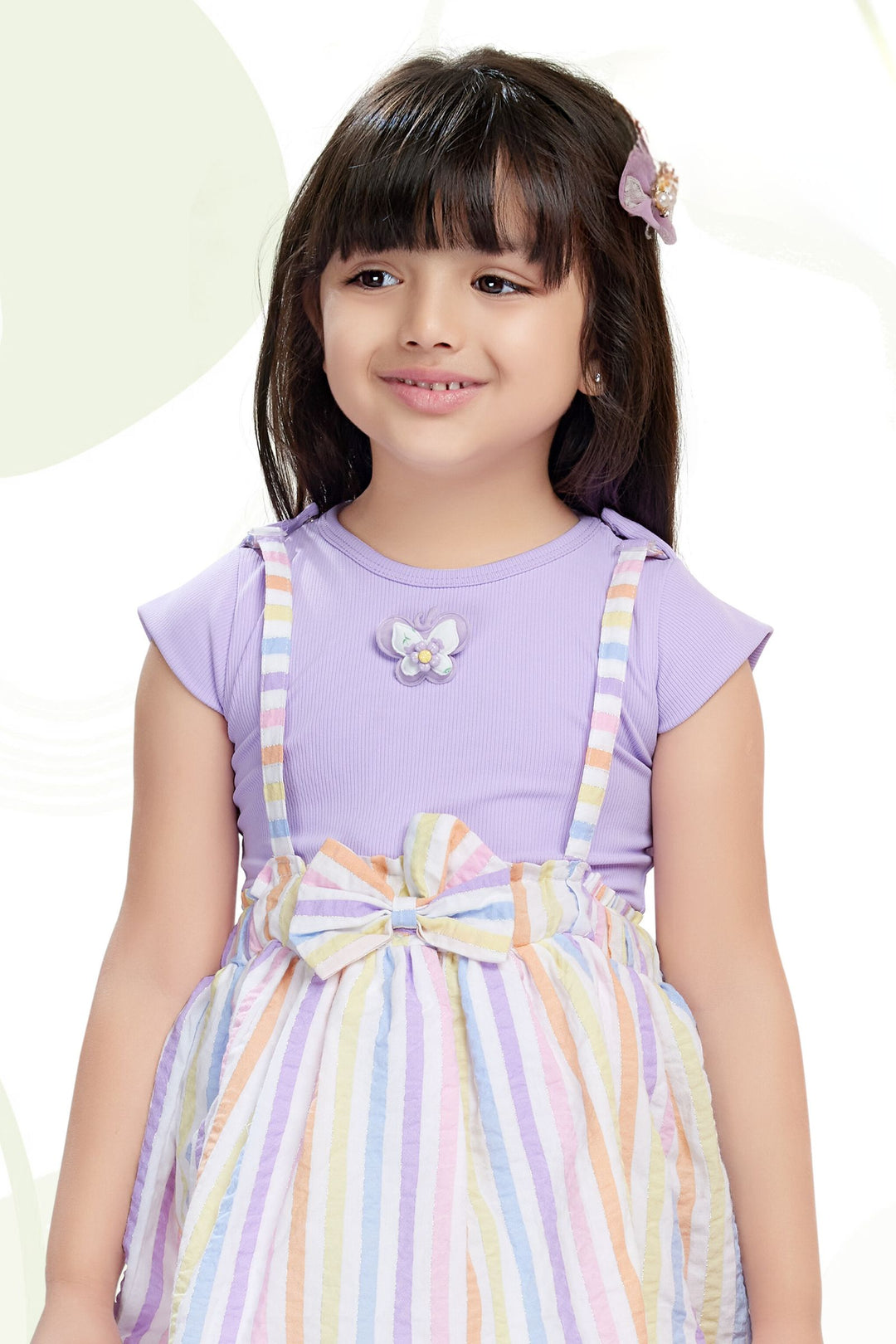 Lavender with Multicolor Dungaree Set for Girls