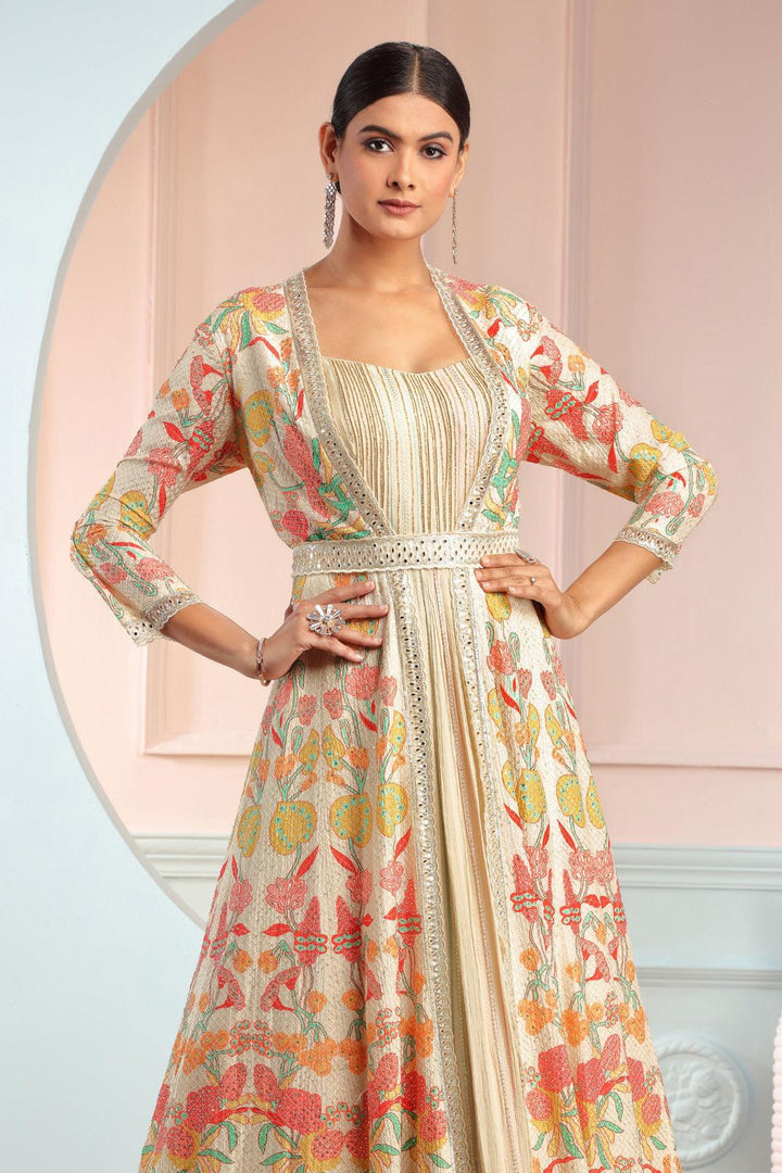 Fawn Multicolor Digital Print Long Overcoat Styled Floor Length Anarkali Suit - Seasons Chennai