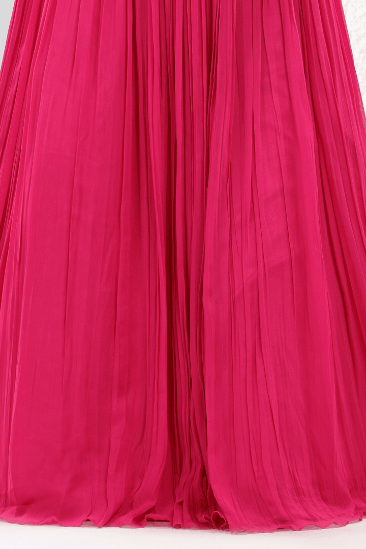 Pink Digital Print, Mirror and Beads work Overcoat Styled Crop Top Lehenga - Seasons Chennai