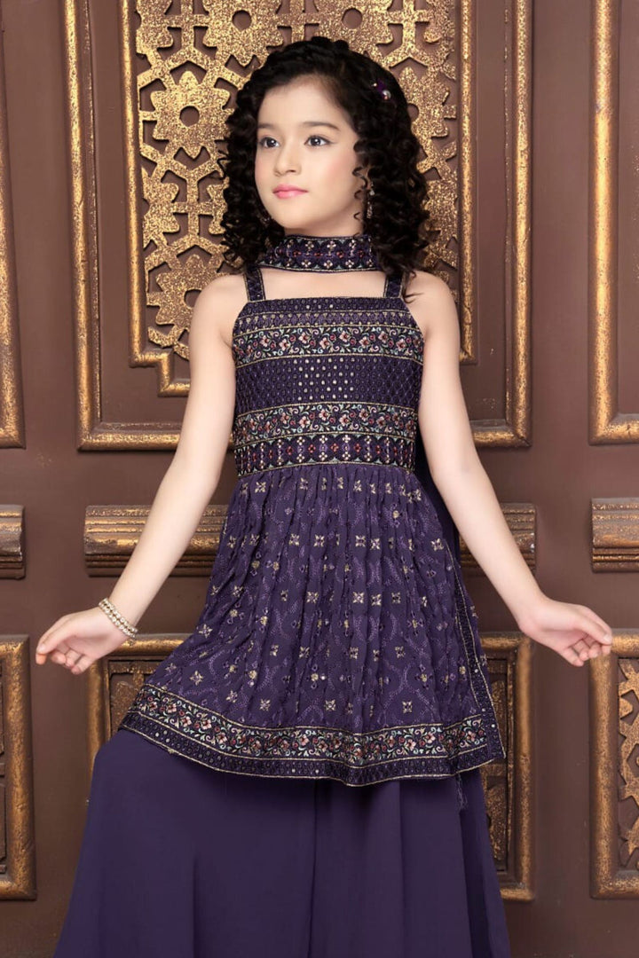 Lavender Thread, Sequins and Zari work Palazzo Set For Girls