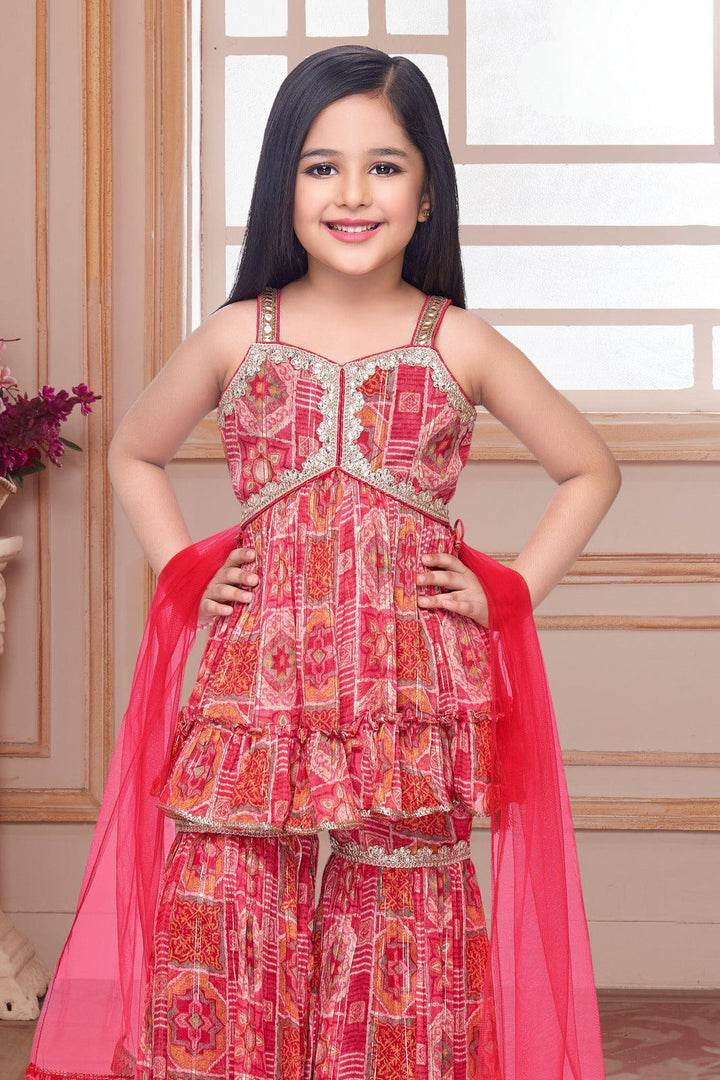 Pink with Digital Print and Zari work Alia Cut Peplum Top and Sharara Set for Girls - Seasons Chennai